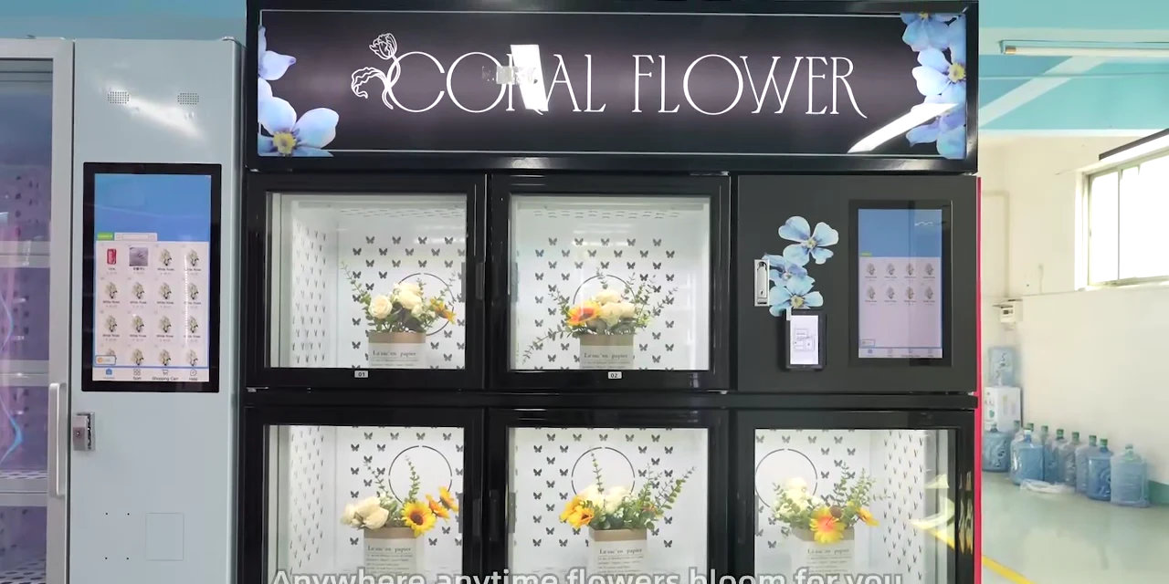 Distributore automatico floreale con nove vani illuminati e display touch
